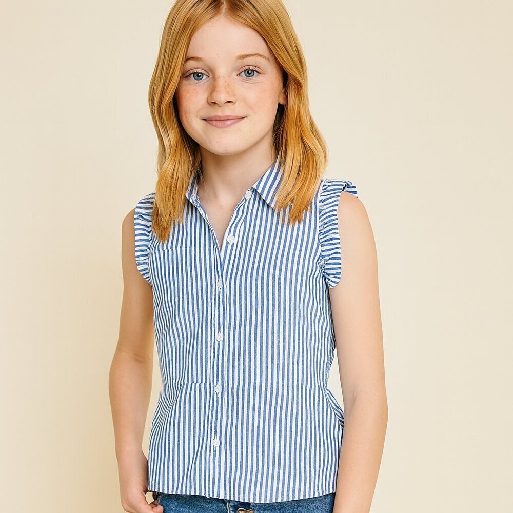 NWOT HAYDEN Girls Blue Stripe Sleeveless Button Top (M)